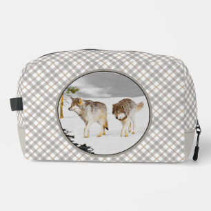 Wolves Winter Snow Painting Original Wildlife Art Dopp Kit