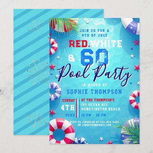 Woman 4th of July Pool Party Adult 60th Birthday Invitation