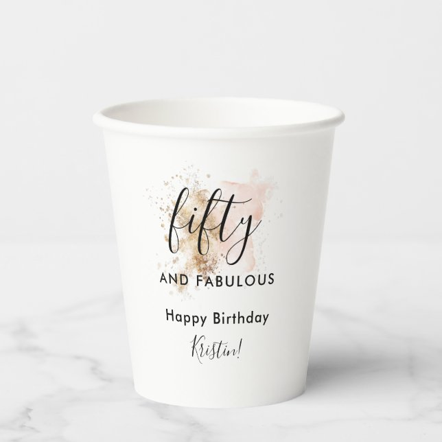 Woman 50 And Fabulous, 50th Birthday Party  Paper Cups (Front)
