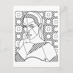 woman abstract line art illustration colouring pag postcard