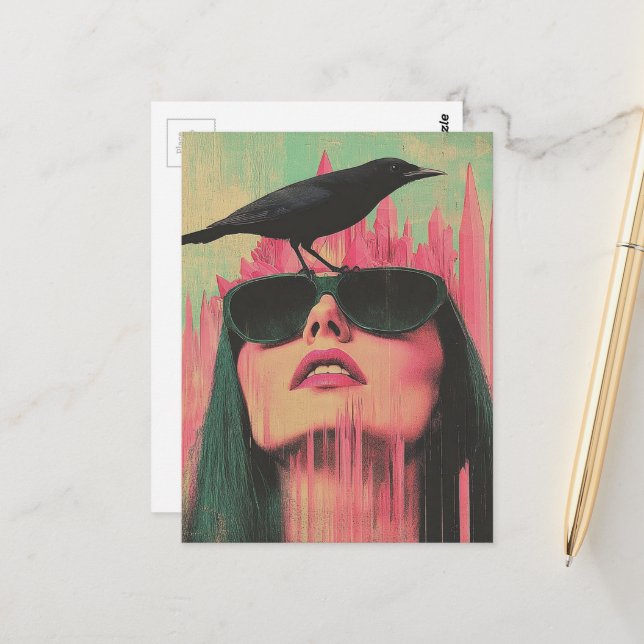 Woman and a Black Bird Postcard (Front/Back In Situ)