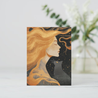 Woman and a Cat Postcard