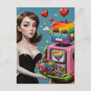 Woman and a Rainbow Robot Postcard