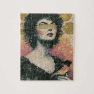 Woman and Bird Mixed Media Collage Jigsaw Puzzle