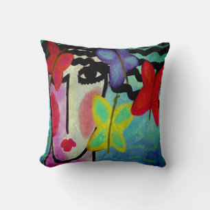 Woman and Butterflies Abstract Art Cushion