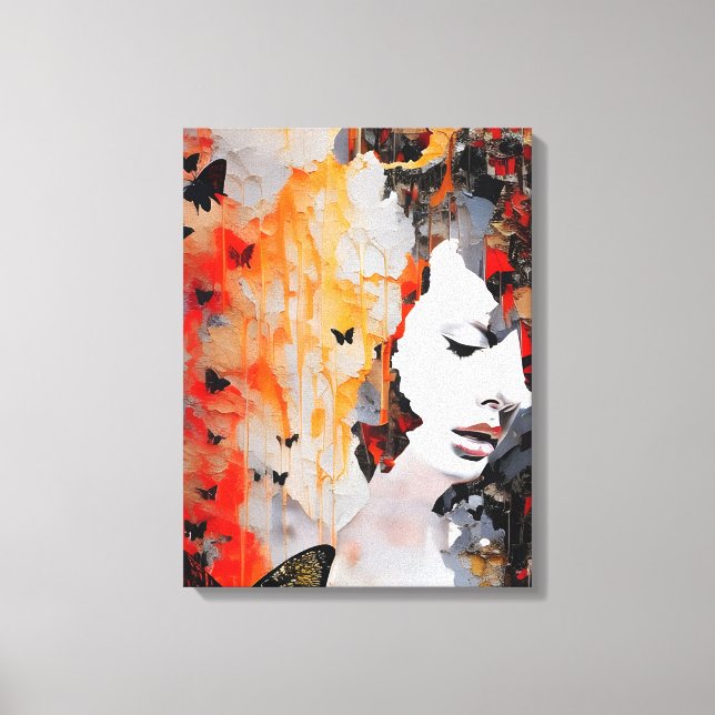  Woman and Butterflies Messy Painting Canvas Print (Front)
