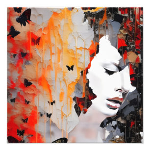 Woman and Butterflies Messy Painting Photo Print
