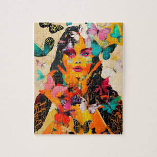 Woman and Butterflies Mixed Media Jigsaw Puzzle