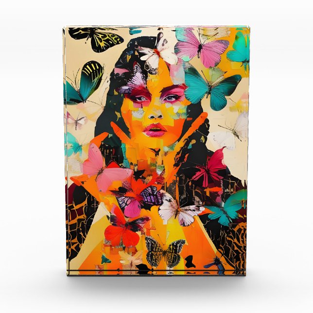 Woman and Butterflies Mixed Media Photo Block (Front)