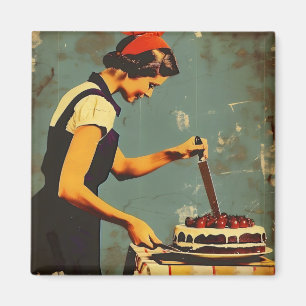 Woman and Cake Vintage Magnet