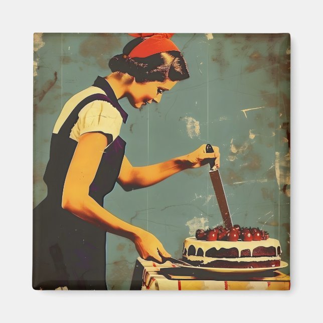 Woman and Cake Vintage Magnet (Front)
