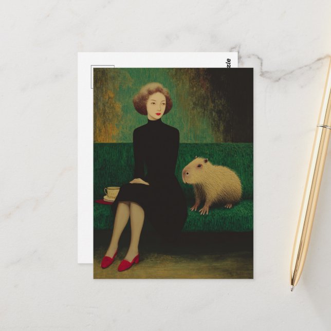 Woman and Capybara on the couch Postcard (Front/Back In Situ)