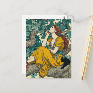 Woman and Cat in a Tree Postcard