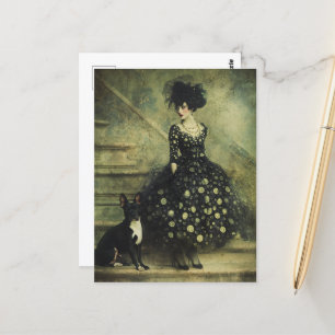 Woman and Dog on Stairs Postcard