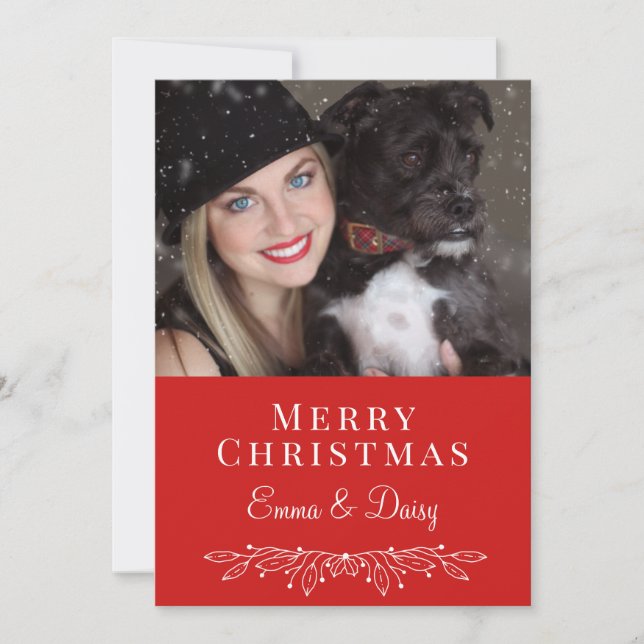 Woman And Dog Photo Christmas Holiday  Card (Front)