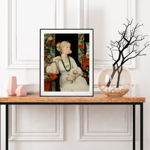 Woman and Dog Pink Bubble Gum Bubble Colourful Poster