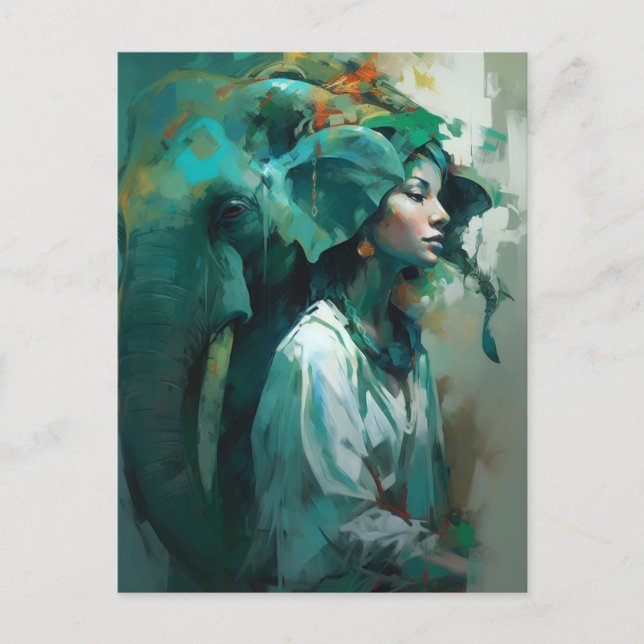 Woman And Elephant Postcard (Front)