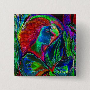 Woman and Flower, Deep Colours (m4sol) 15 Cm Square Badge