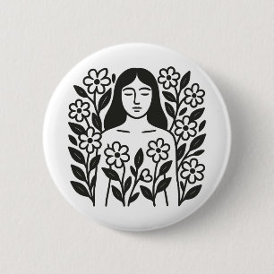 Woman And Flowers 6 Cm Round Badge