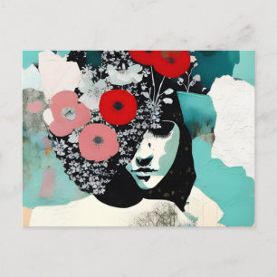 Woman and Flowers Abstact Painting Postcard