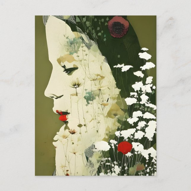 Woman and Flowers Collage Postcard (Front)