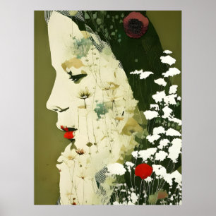 Woman and Flowers Collage Poster