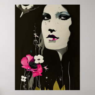 Woman and Flowers Poster