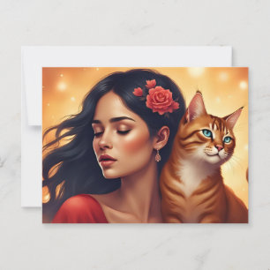 Woman and Her Cat Art for Cat Lovers  Postcard