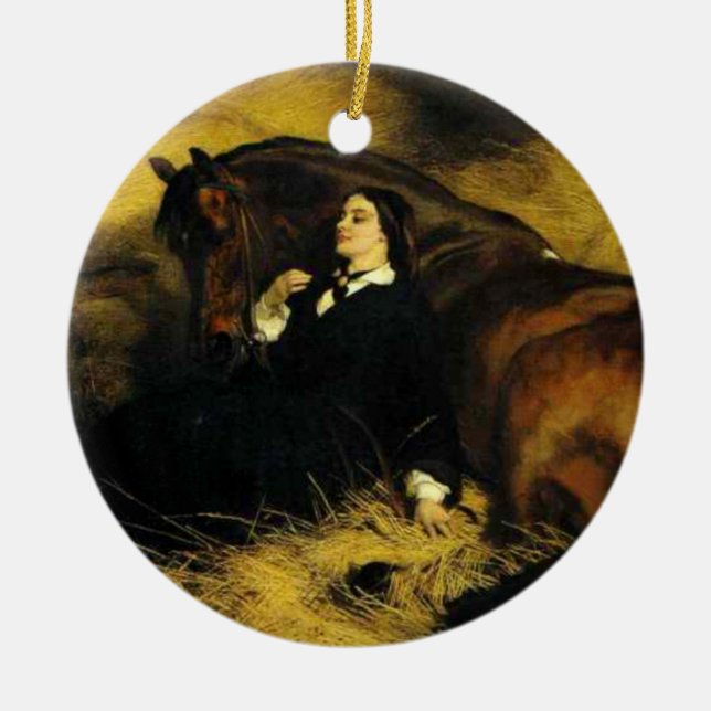 Woman and Horse Ceramic Tree Decoration (Front)