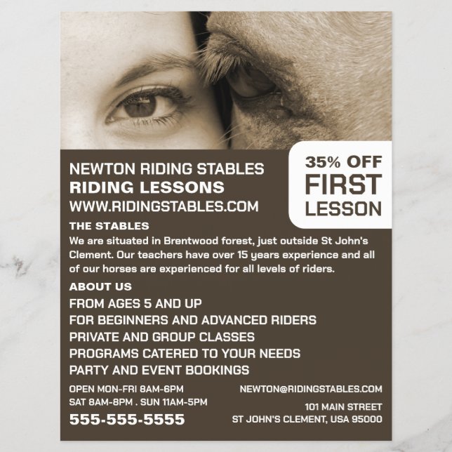 Woman and Horse, Riding Instructor, Academy Flyer (Front)