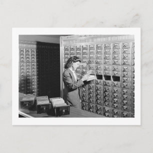 Woman and Library Card Catalogue Vintage