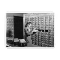 Woman and Library Card Catalogue Vintage