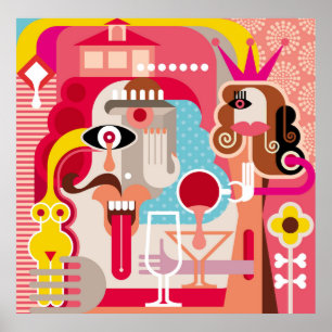 Woman and man illustration. Modern fine art. art,a Poster