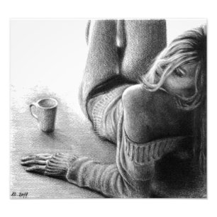 Woman and morning coffee Graphite Photo print