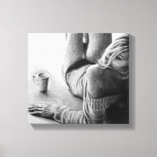 Woman and morning coffee Graphite Wrapped canvas