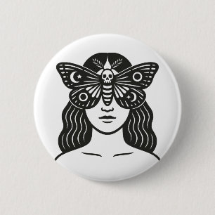 Woman And Moth 6 Cm Round Badge
