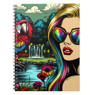 Woman and Parrot in the Park Pop Art Notebook