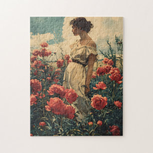 Woman and Peonies Vintage Jigsaw Puzzle