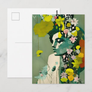 Woman and Pink and Yellow Flowers Collage Postcard