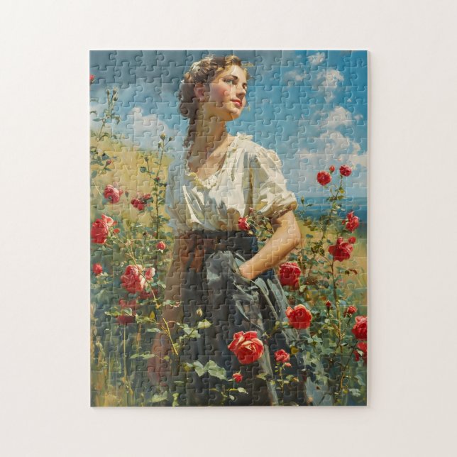 Woman and roses Vintage Jigsaw Puzzle (Vertical)