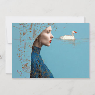 Woman and snow goose, minimalist line art card