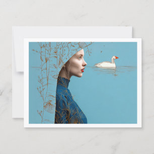 Woman and snow goose, minimalist line art postcard