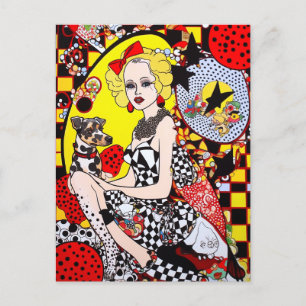 Woman and Spotted Dog Collage Postcard