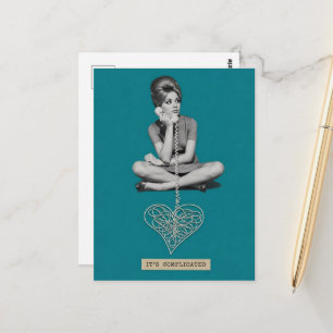 Woman and telephone heart its complicated collage postcard