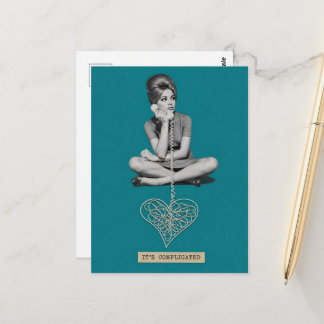 Woman and telephone heart its complicated collage postcard