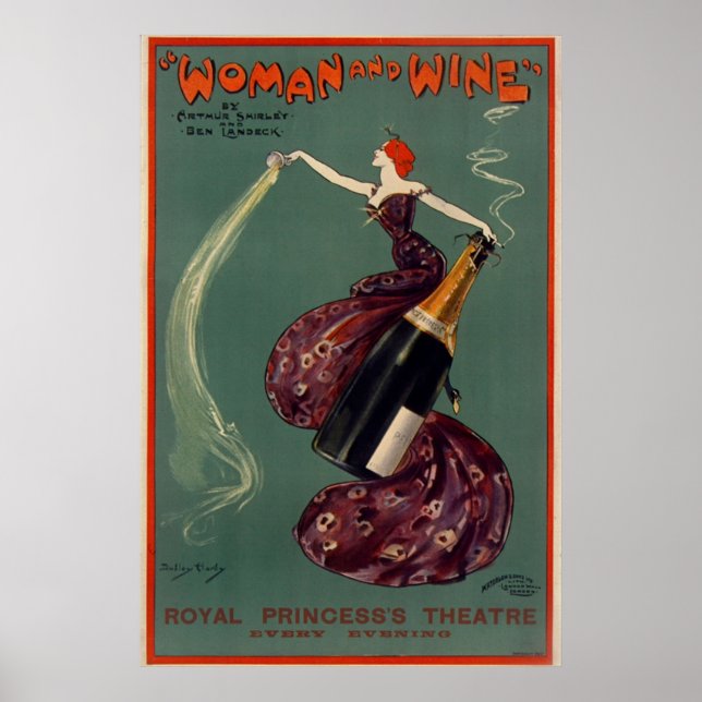 WOMAN and WINE Theatre Vintage Poster (Front)