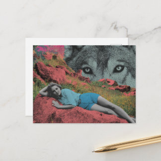Woman and Wolf in Nature Postcard