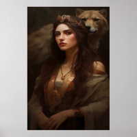 Woman and Wolf Poster Art Print Wall Art