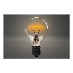 Woman Angel in Lightbulb Poster