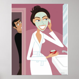 Woman applying facial mask poster